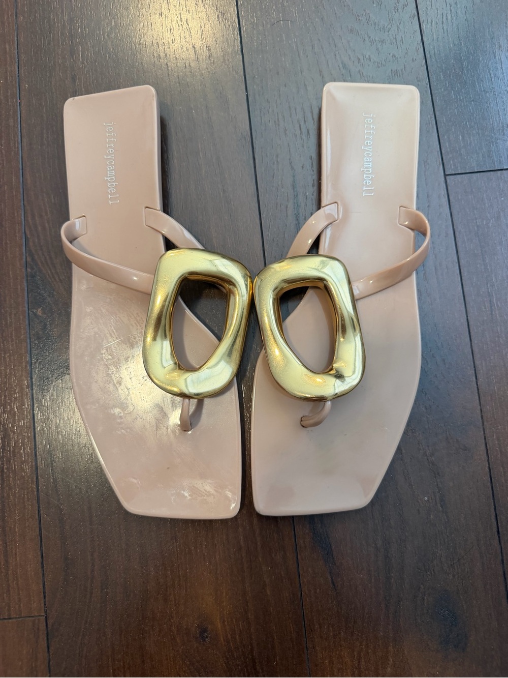 Jeffrey Campbell Gold Link Nude Jelly Flat Thong Sandals Sz 11 Euro 42